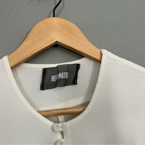 Reformation White Puff Sleeve Cutout Cropped Blouse - Picture 3 of 3